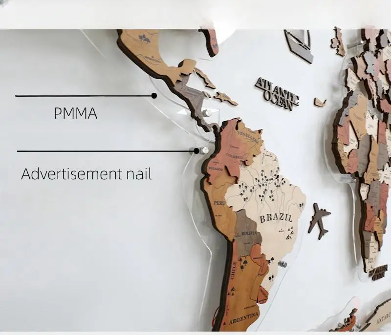 Hot Selling Brown Color Wood Map Home Art Layered LED Wall 3D Wood World Map With light  Housewarming Gift Wall Art Decor