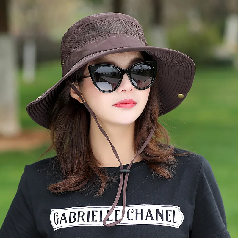 solid color summer sun hat uv protection bucket hat with windproof rope