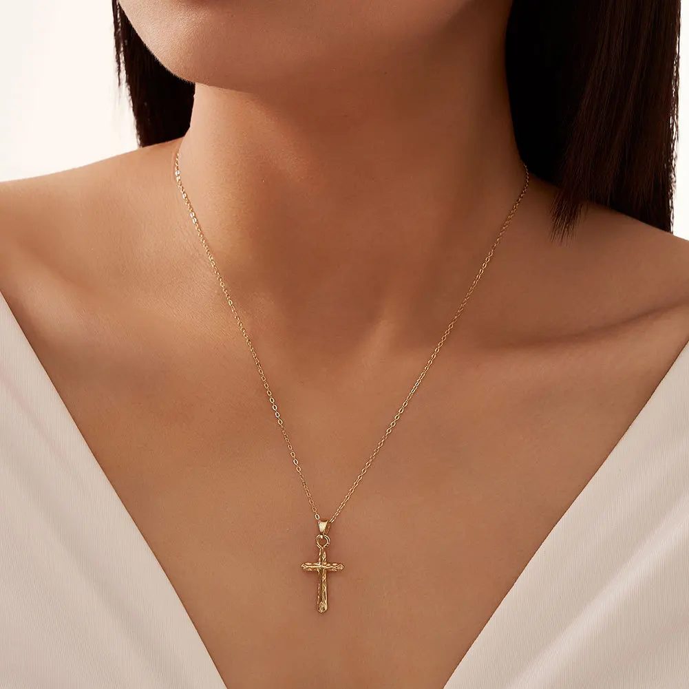 Factory Wholesale 14K Gold Plated S925 Solid Sterling Silver Cross Pendant Necklace Fine Jewelry for Women and Girls