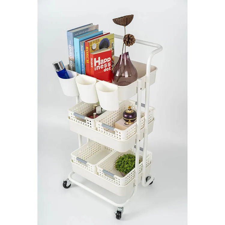 
Supply Matt White Metal Kitchen 3 Tier Rolling Storage Trolley Cart 
