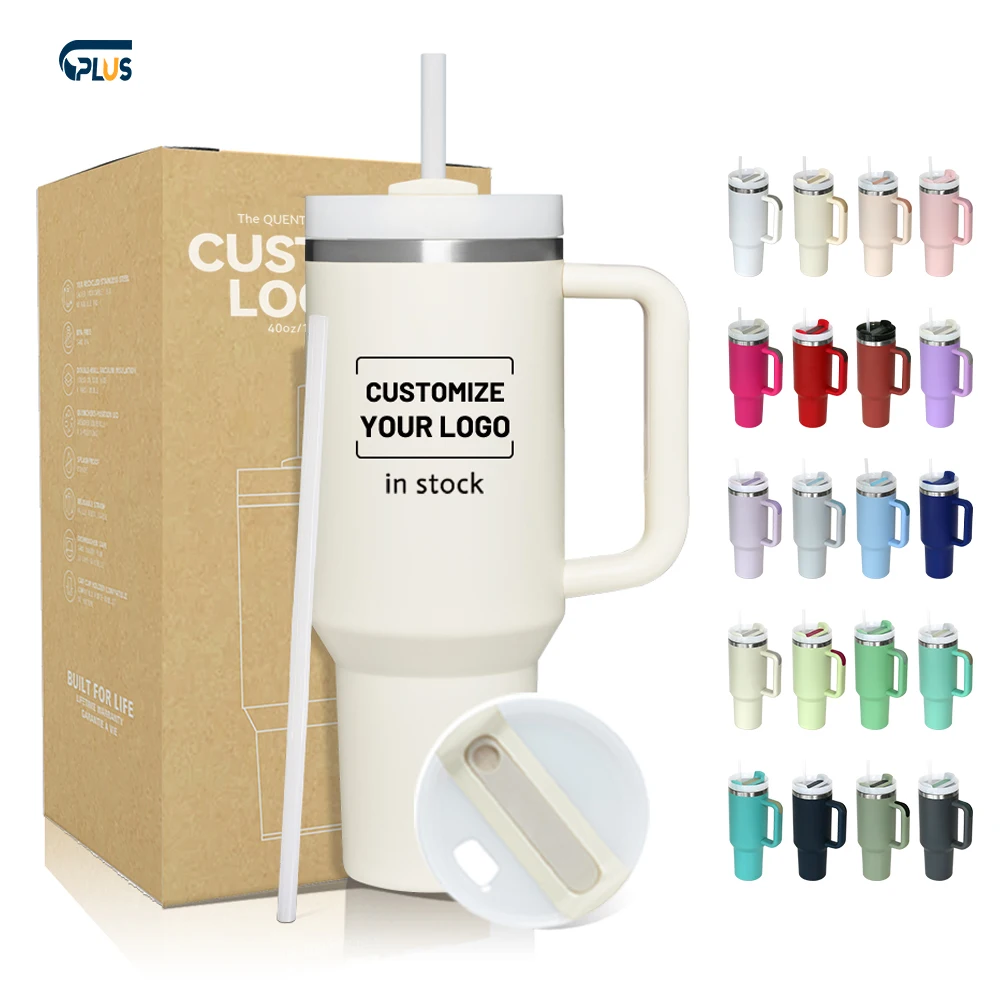 Custom Laser Engraved Christmas 20oz 30oz 40oz Travel Mug Cup White Stainless Steel 40oz Tumbler with Handle 2.0 and Straw Lid