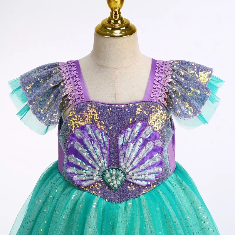 Halloween Carnival Cosplay Sequin Mermaid Ariel Princess Costumes Birthday Party Wedding Foot Length Ball Gown Mesh Tutu Dress