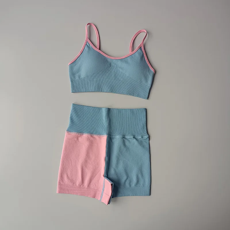 Fashion Custom Logo Seamless High Support Workout Yoga Sets Women Gym Sports Bra Spandex Leggings Set