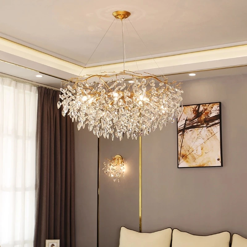 Nordic Luxury Gold Crystal LED Ceiling Chandelier Lamp Lustre LED Pendant Lamp for Living Room Hotel Hall Art Decor Lighting