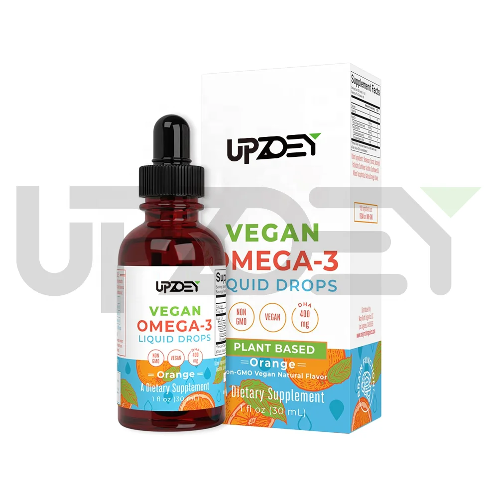 Private Label Support Vegan Omega-3 Liquid Drops 400mg DHA Per Serving Cognitive Maintenance Immune Support Overall Health