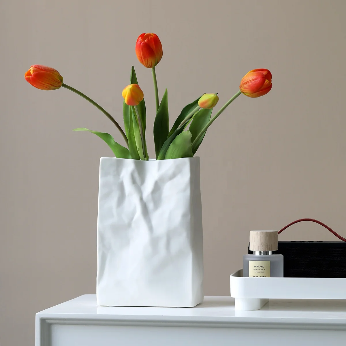 Modern home decoration dried flower flower arrangement tote bag ceramic vase