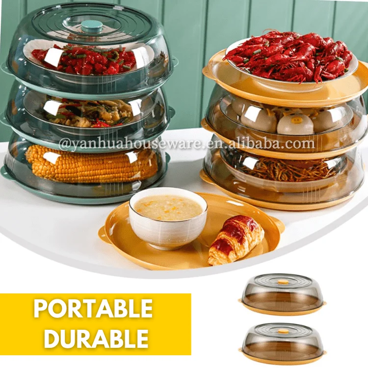 Kitchen Stackable Cooking Food Meal Prep Plastic Dish Cover Dining Table Protect Vegetable Bread Round Plate Cover