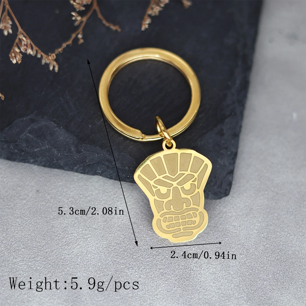 Stainless Steel Custom Name Keychains Women Tiki Mask Hawaii Luau Punk Key Ring Trendy Jewelry Engraved Keyring Men Gift