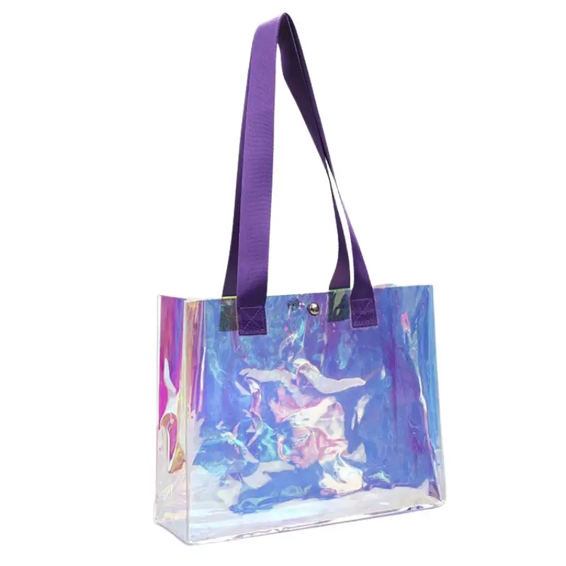 Custom Women Clear Tote Bag Waterproof PVC Transparent Jelly Bag Shopper Fashion Shoulder Shopping plastic bag