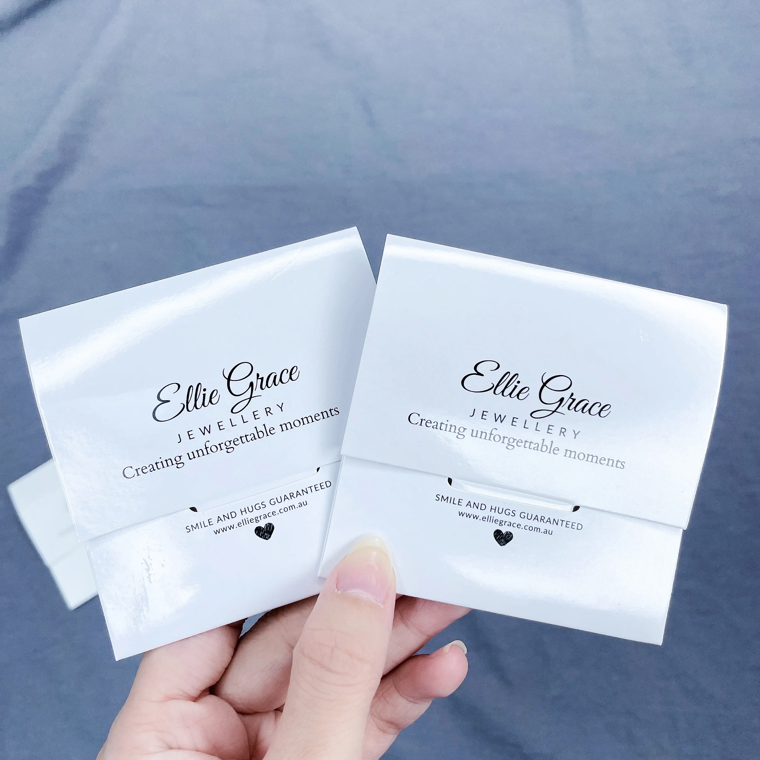 Custom logo glossy jewelry envelope packaging care instruction cards necklace package pouch cards for small business