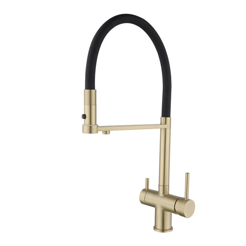 Matte golden Kitchen Faucet Pull Out Double Handle Kitchen Tap Matte Chrome Kitchen Mixer Brass Single Hole 3 Ways Sink Tap