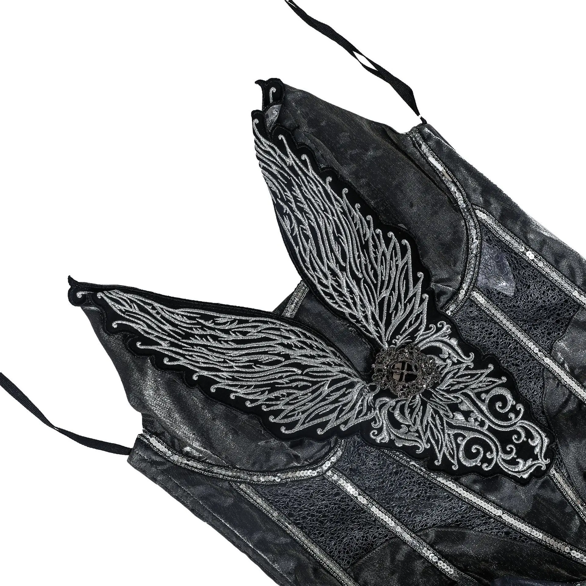 Adult Dark fallen Angel Costume Halloween cosplay fancy Vampire Dress Black Angel Evil Wing Suit