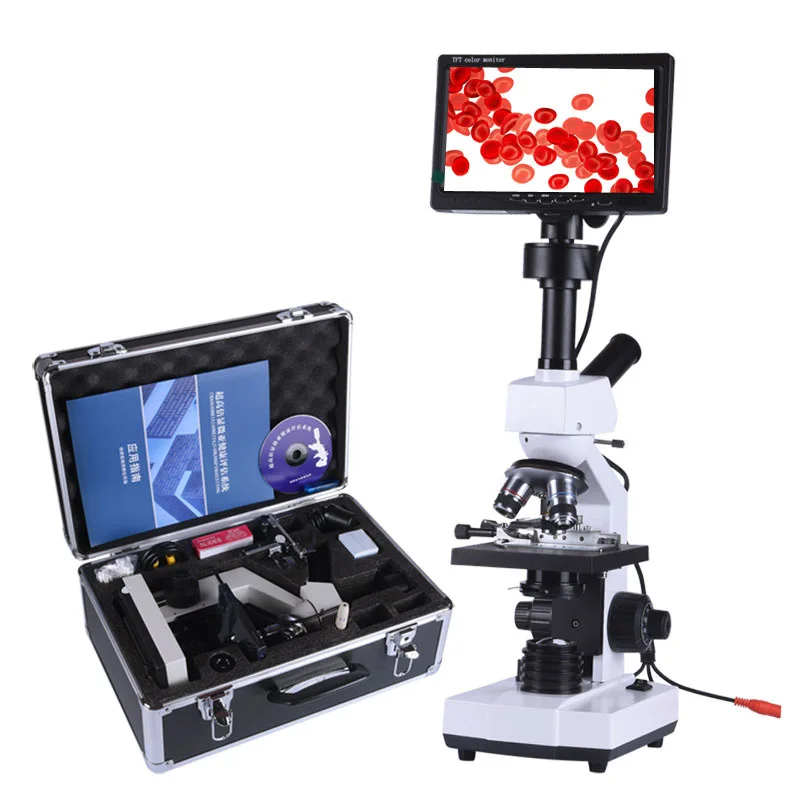 10 inch LCD screen display cell biological microscope blood test Instrument red blood optical observation can connect to PC TV