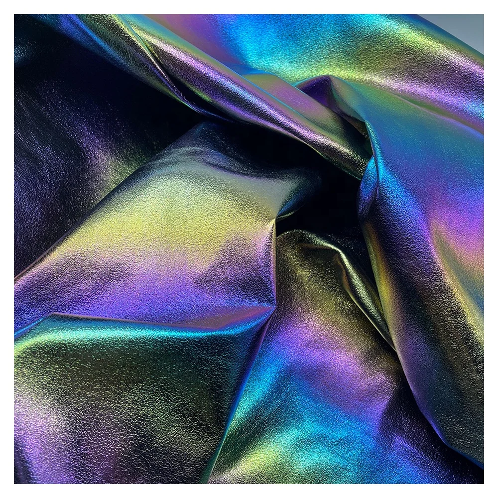 High Quality Laser Metallic PU Leather High Glossy Foiled Synthetic PU leather for Bag Shoe