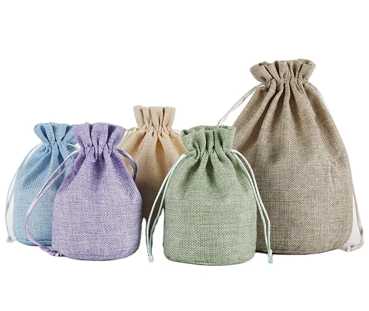 BSCI Personalise Eco Friendly Grocery Custom Logo Gift Bag Printed Drawstring Pouch Jute Bags Round Base