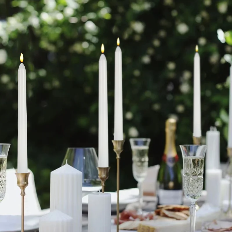 Wedding Decoration 3D Real Flame LED Light Rechargeable Battery Touch Remote Control Operated Flameless Plastic Taper Candle