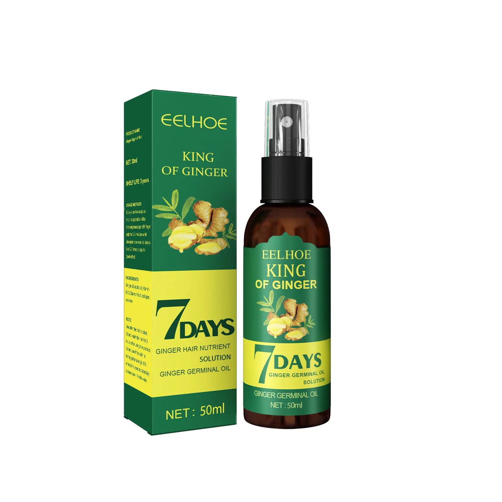 2024 China hot sale 30ml regrow 7 day ginger germinal hair growth serum ginger essential oil hair growth serum spray