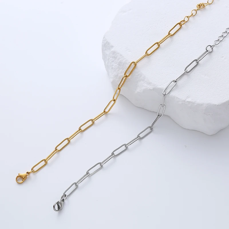 chain acero inoxidable 18k gold plated paperclip chain stainless steel bracelets