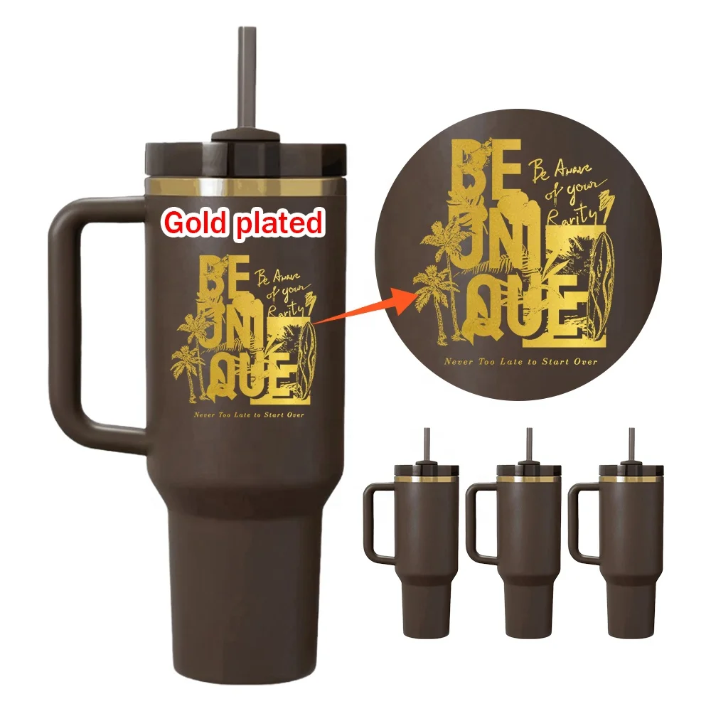 USA Warehouse 40oz Dark Brown Cocoa Chocolate Gold Underneath Powder Coated H2.0 30oz 40oz Mug Cup Tumbler Tumblers For Laser