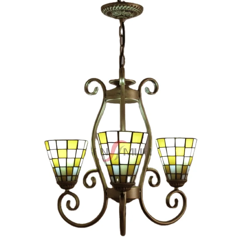 Stained Glass Tiffany Style Iron Decoration Branch Type Long Pendant Lamp Hanging Light Custom Wholesale