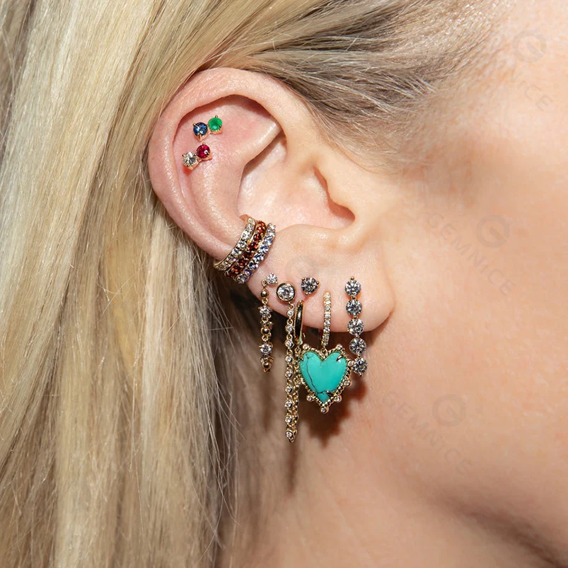 Gemnel 925 Silver 18k Gold Mother of Pearl Heart Twist Turquoise Huggie Hoop Earrings