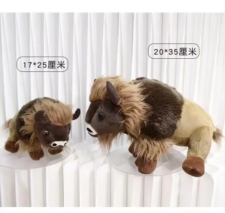 Simulation Buffalo Plush Toys Bison Stuffed Dolls Long-Haired Buffalo Stuffed Animal Toys Cow Plush Doll Christmas Gift