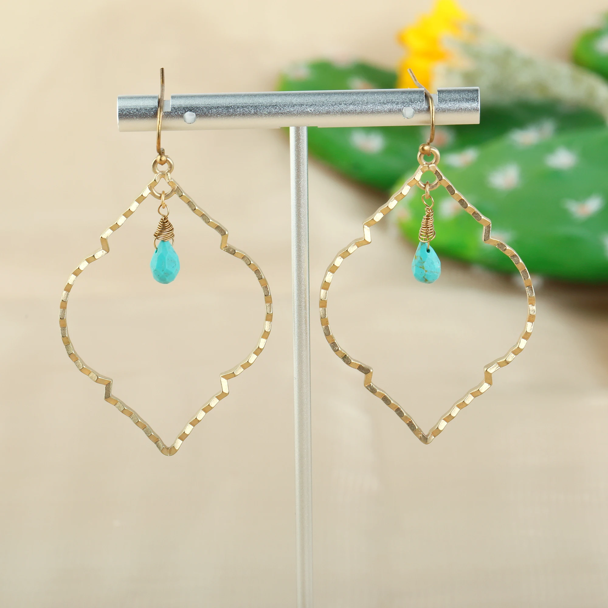 Best selling new Womens Girls Arabesque Chandelier Filigree round rhombus  Statement turquoise Earrings