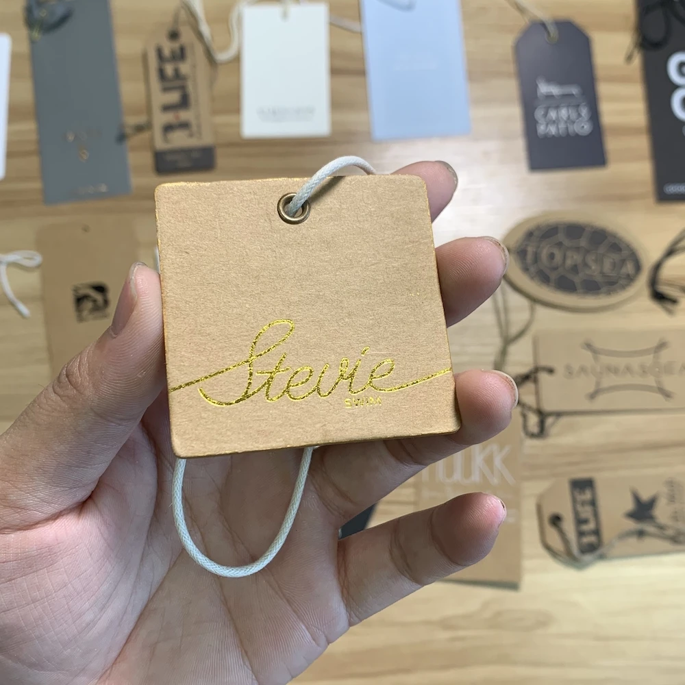 Printing black pricing hang tag with barcode custom design clothing hang tag labels for jeans recyclable