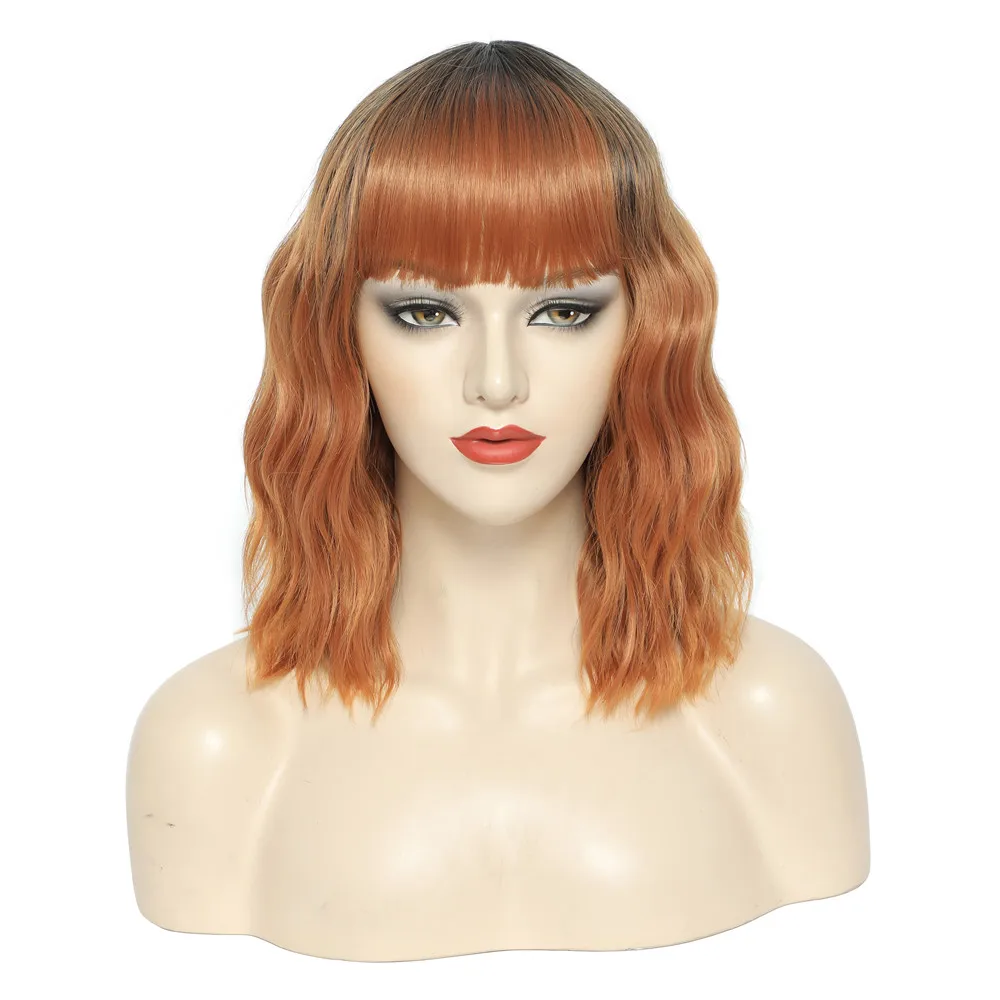Hot colored frontal fiber synthetic bob wig loose wave preplucked synthetic wig heat resistant synthetic wigs for black women