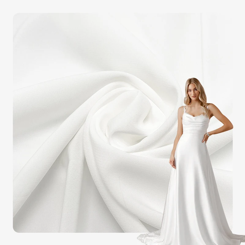 Фабричная ткань Wedtex, оптовая продажа, полиэфирная саржевая белая стрейчевая ткань Mikado для свадебного платья и платья