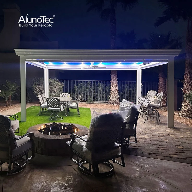 Durable Outdoor Gazebo Aluminium Pergola Waterproof Motorized with Sliding Glass Doors