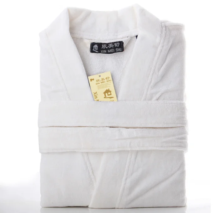 Wholesale Custom Luxury Soft Pure Cotton Terry Unisex Hotel Spa Bathrobes Bath Robe White