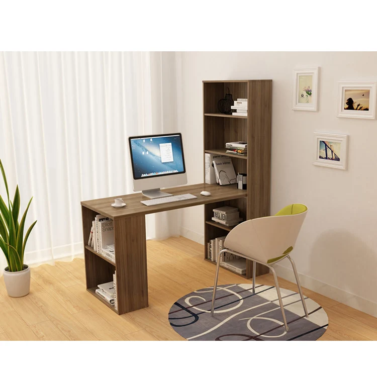 Home Living room wooden computer desk study table with bookshelf design
