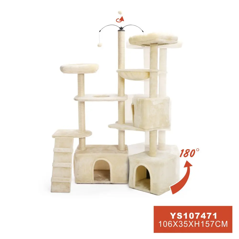 Petstar 61 inch Wall Corner Adjustable Rotatable Cat Scratcher Castle Condo Tree Big Heavy Cat Tree