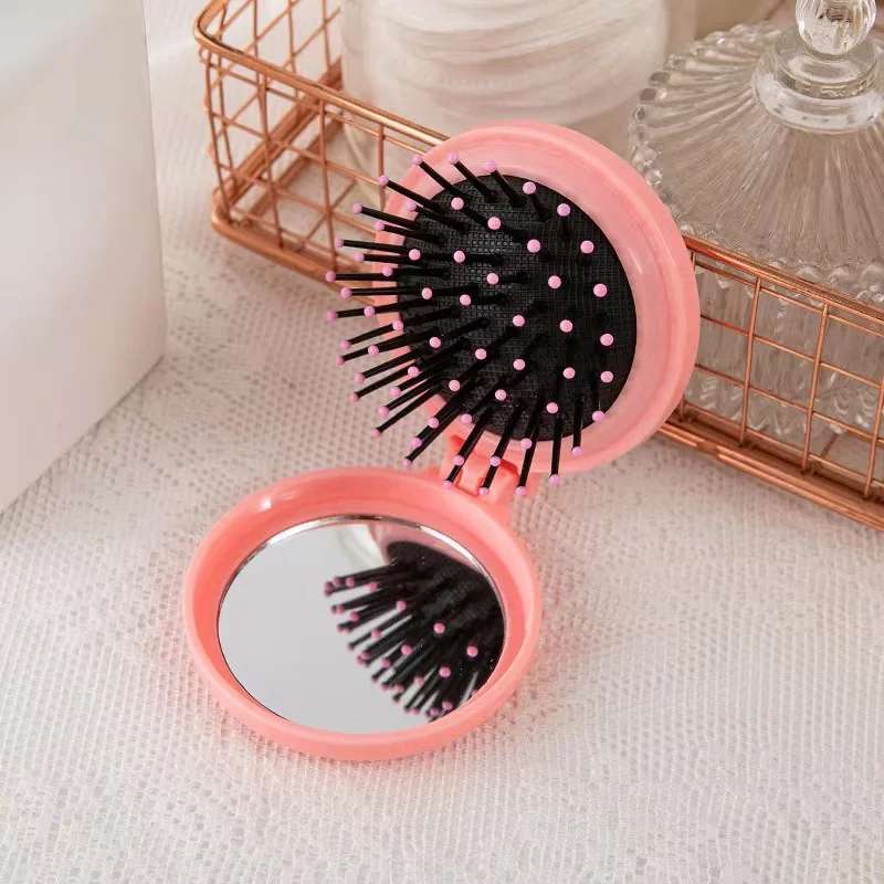 OEM accept  Detangling Travel Hair Combs Mini folding pocket pop-up hair brush personalized pocket Air Cushion comb with mirror