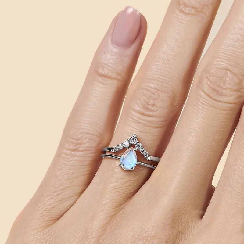 Wedding Natural MoonStones Water Drop Making Rings  with certification For Women multi layer Silver 925 Jewelry Rings