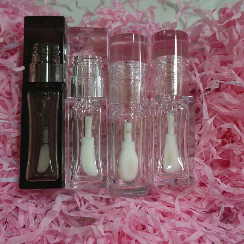 hot sale 6ml 8ml big brush lip gloss tubes lip oil round lid square tube PET material lip oil tube