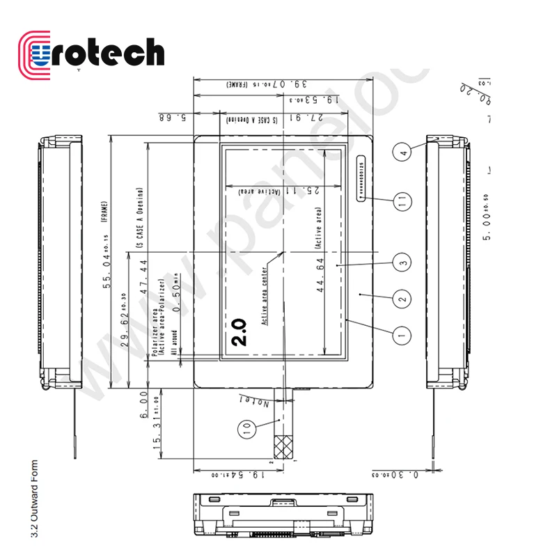 2.0 Inch 960*540 Ortustech COM20T2N52XSB TFT LCD LCM Parallel RGB SPI Full Color Lcd Panel Display Module For Industrial