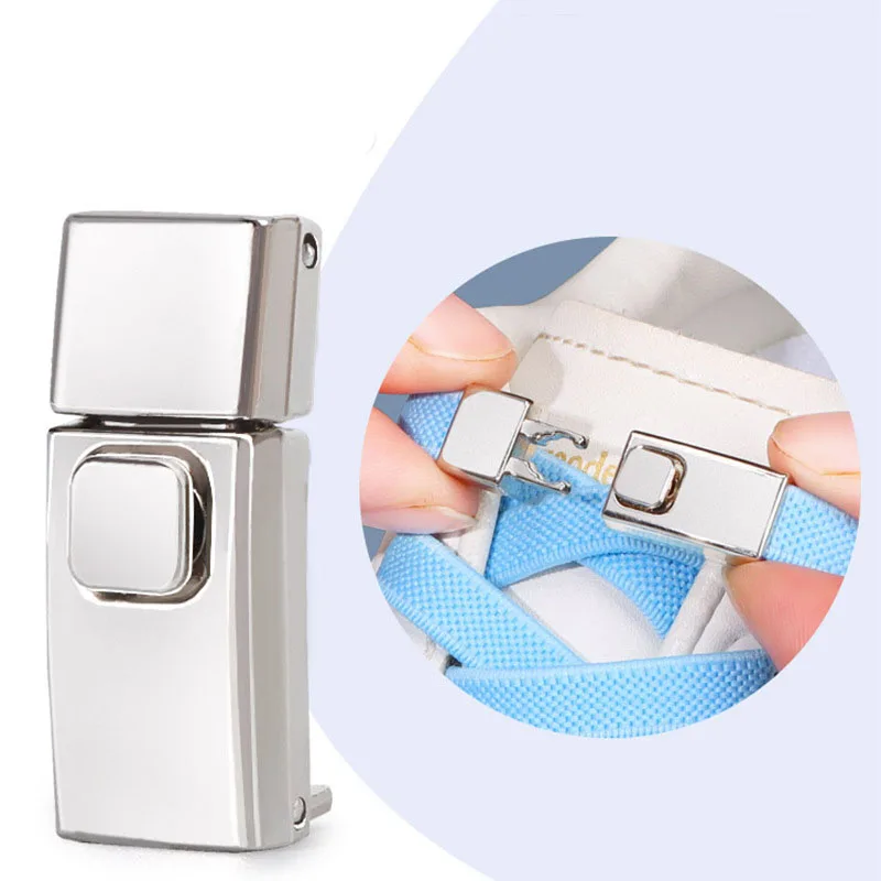 8mm Wide Elastic Flat No Tie Metal Buckle Lazy Shoelace with Snap Closure Head for Sports Shoes