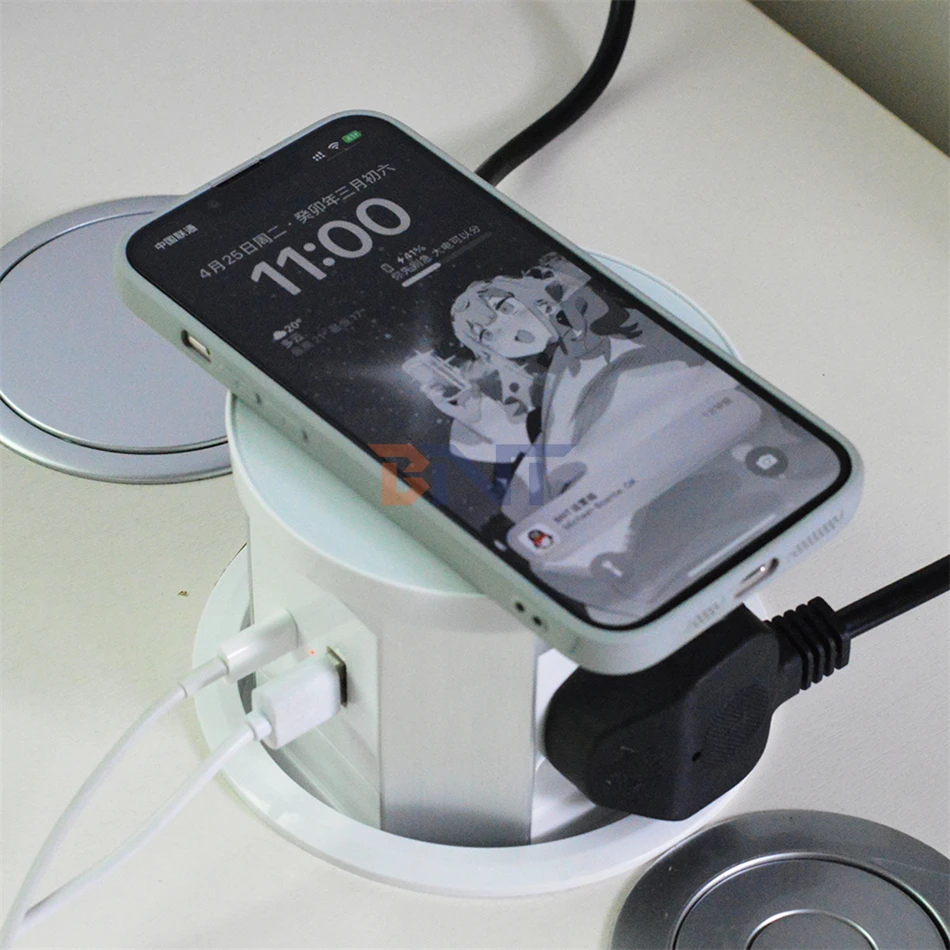 BNT Electrical push pop up socket Hidden Charger Desktop Pop Up Power Outlet Socket With Dual Usb
