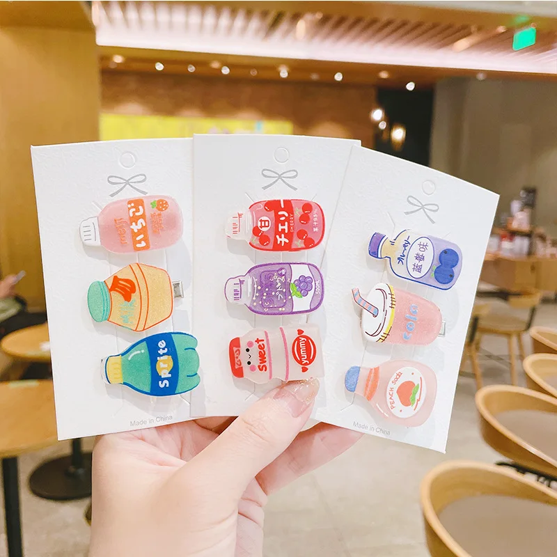 South Korea Drink Bottle Lovely Autumn Hair Clip Funny Girl side hair Pin hair ornament