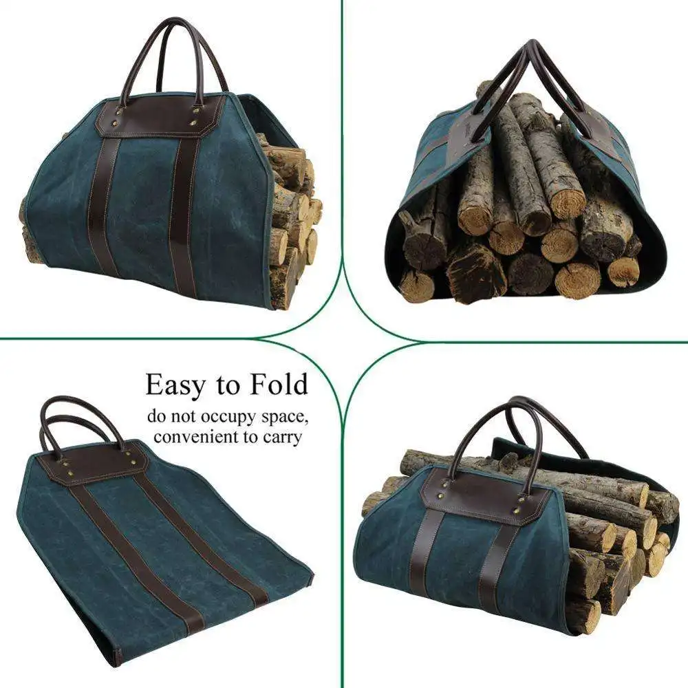 Durable Fireplace Wood Log Carrier Canvas Bag Stove Accessories Firewood Log Carrier Tote Bag