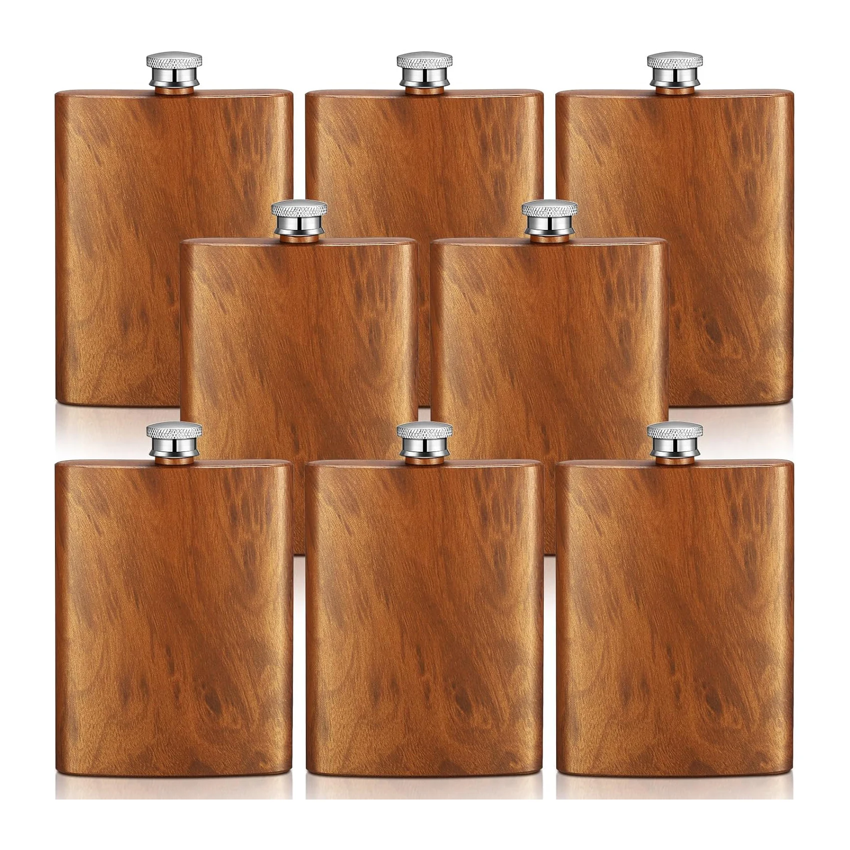 Wedding Party Camping Men and Women Cocktails Whiskey 8 oz Stainless Steel Wood Grain Pattern Maple Hip Flask with Funnel