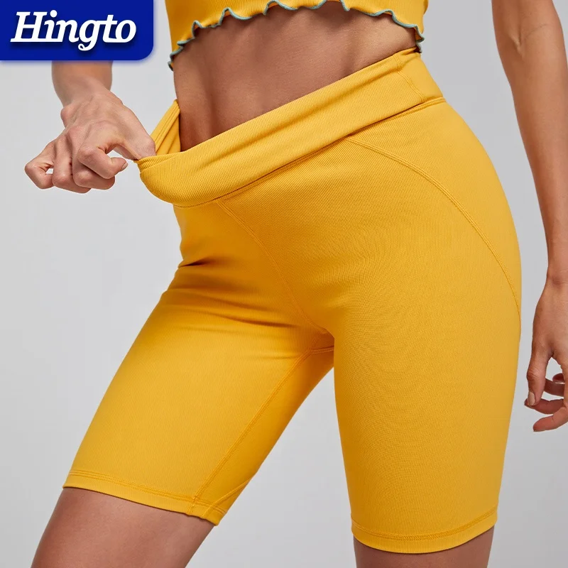Slim Fit High Waist Yoga Sport Women Plain Fitness Running Shorts Workout Gym V Waist Shorts