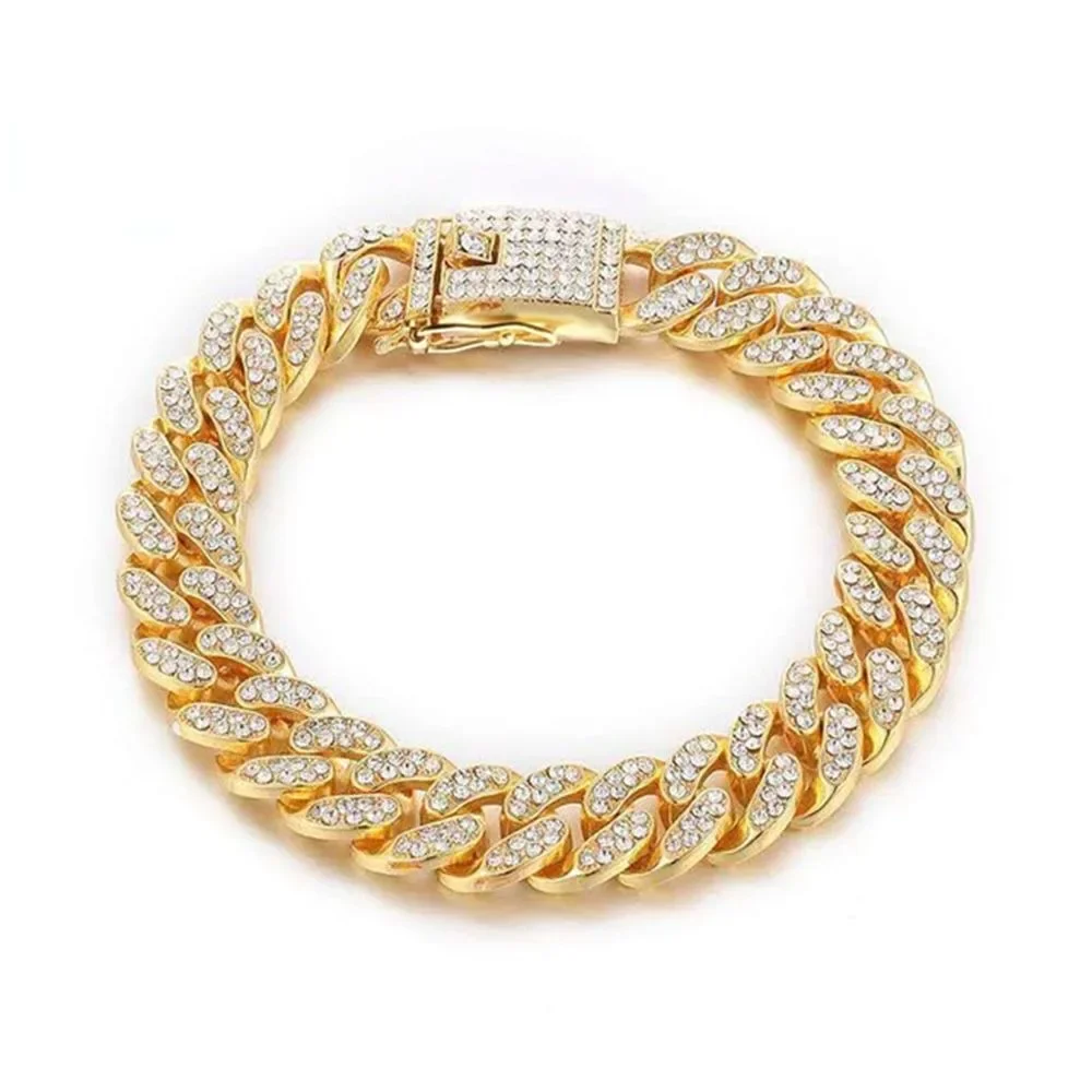 Wholesale Luxury Stainless Steel Rhinestone Pet Metal Chain Collar Dog Cat Jewelry