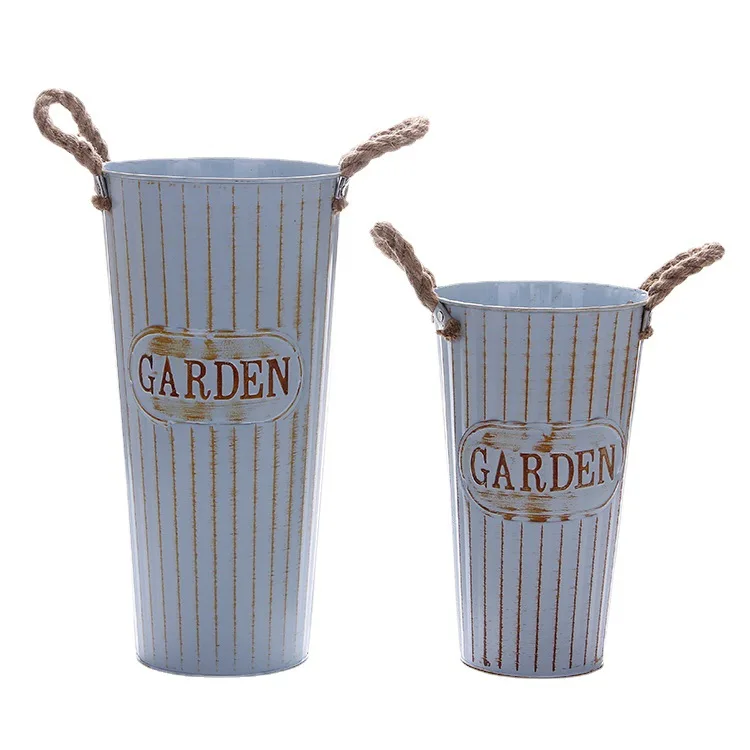 Metal Galvanized Flower Vases Awakening flower buckets,  Rustic Flower Bucket for Wedding Table Centerpiece Decorations