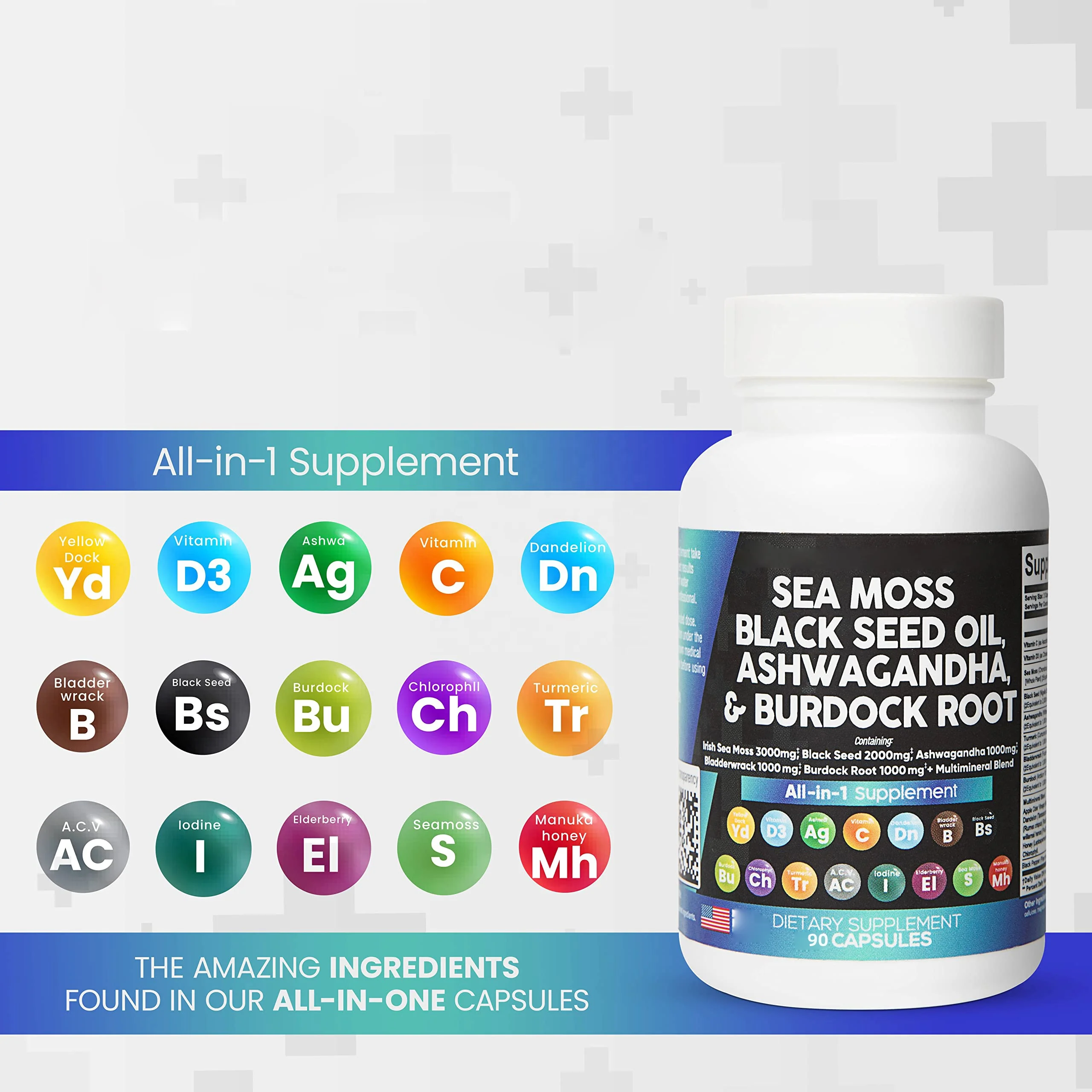 OEM Herbal Supplements Sea Moss Capsules Black Seed Oil Turmeric Bladderwrack Burdock Complex Seamoss Capsule