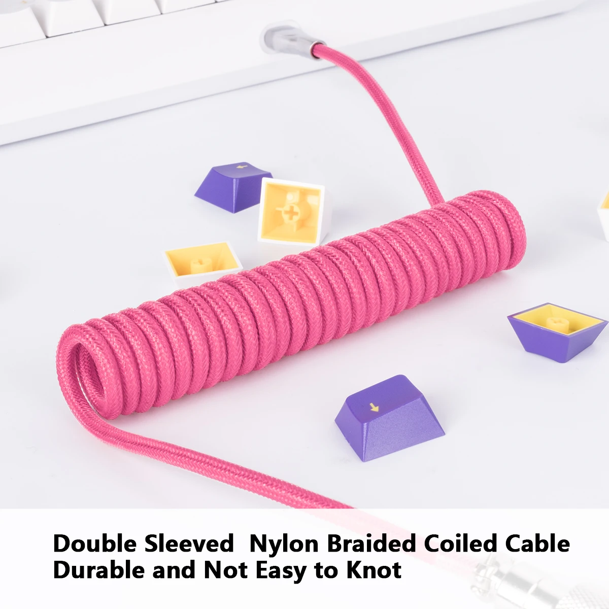 Metal Aviator Type C Coiled Cable Custom Mechanical Keyboard  Double Sleeved Nylon Data Cable