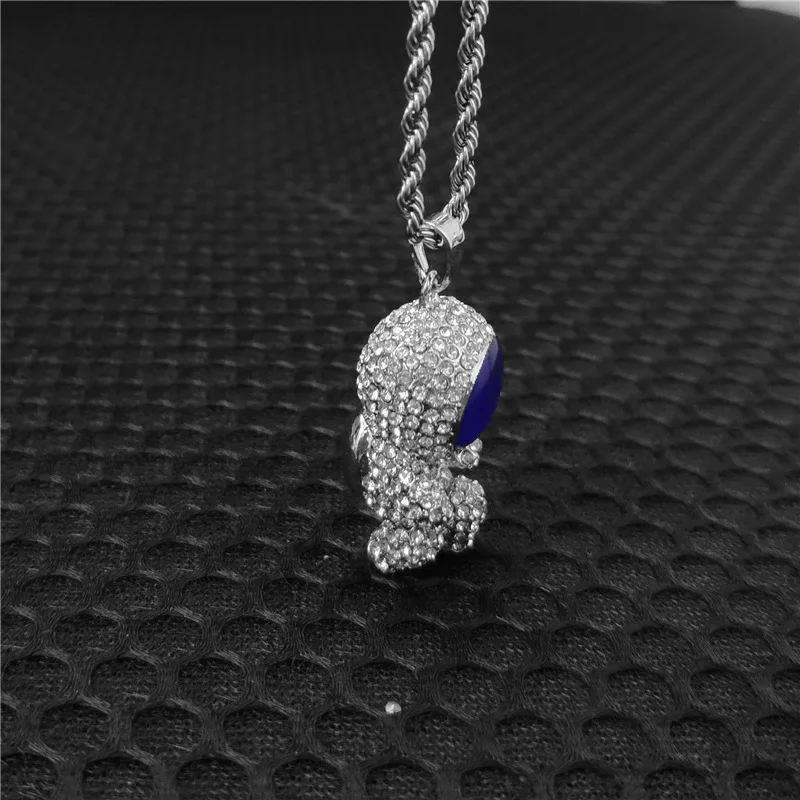 Hot Sale Luxury Sapphire Clavicle Chain Fashion Rhinestone Alien Robot Spaceman Sweater Chain Pendants Necklace_1