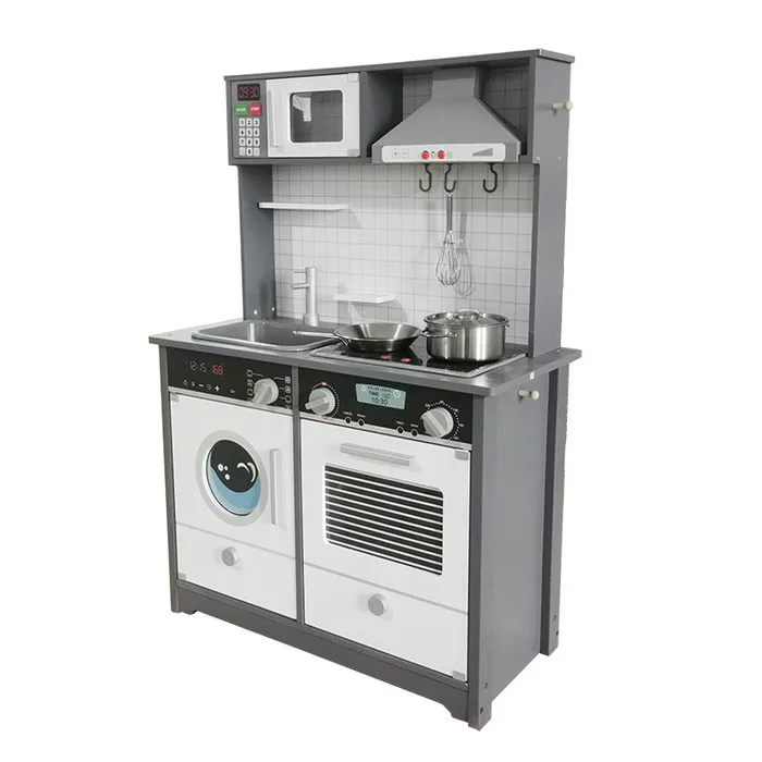 2022 hot selling big cooking pretend play set wooden kitchen toy play set for kids